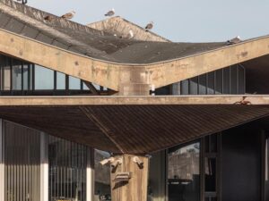 Détail d'un pilier en béton du marché aux poissons de Sète